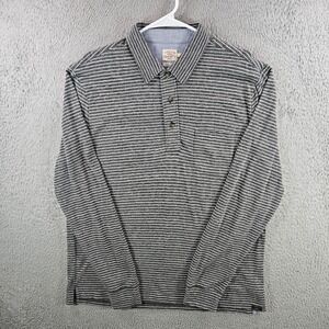 Faherty Brand Mens Large Gray Striped Organic Cotton Long Sleeve‎ Polo Shirt